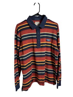 L.L. Bean Rugby Polo Shirt Men's LG Striped Long Sleeve Preppy